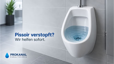 Verstopftes Pissoir mit stehendem Wasser – Prokanal Kanaltechnik hilft bei Rohrreinigung und Ablaufverstopfung in Zürich und Aargau.